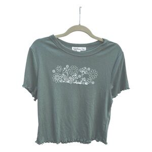 Rebellious One‎ Macy's Juniors Large Lettuce Edge Floral Mushroom Crop Top NWT